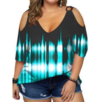 Plus Size T Shirt Printed T Shirt Cold Shoulder Plunging Neck O Ring Casual Tee, Green
Plus Size T Shirt Printed T Shirt Cold Shoulder Plunging Neck O Ring Casual Tee, Green