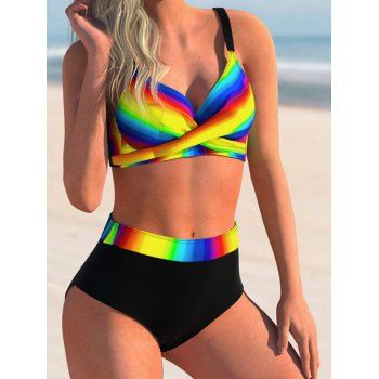 Beach Swimwear Rainbow Bikini Swimsuit Twisted Strap Vacation Bathing Suit, Multicolor
Beach Swimwear Rainbow Bikini Swimsuit Twisted Strap Vacation Bathing Suit, Multicolor