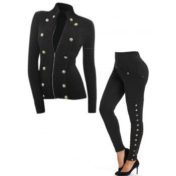 Mock Button Zip Up Ribbed Zip Up Cardigan And High Waist Skinny Leggings Outfit, Black
Mock Button Zip Up Ribbed Zip Up Cardigan And High Waist Skinny Leggings Outfit, Black