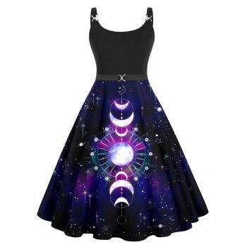 Galaxy Planet Moon Phase Print Dress Twisted Buckle High Waisted A Line Midi Dress, Black
Galaxy Planet Moon Phase Print Dress Twisted Buckle High Waisted A Line Midi Dress, Black