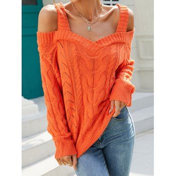 Cable Knit Sweater Solid Color Cold Shoulder Sweater Long Sleeve Sweater, Dark orange
Cable Knit Sweater Solid Color Cold Shoulder Sweater Long Sleeve Sweater, Dark orange