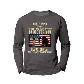 Slogan American Flag Soldier Cross Print Graphic Long Sleeve Cotton Round Neck Tee, Gray
Slogan American Flag Soldier Cross Print Graphic Long Sleeve Cotton Round Neck Tee, Gray