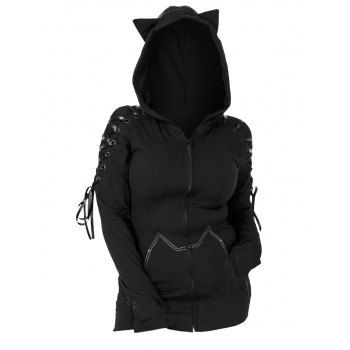 Gothic Cat Ear Hood Fleece Coat Lace Up Contrast Topstitching Zip Up Hooded Coat, Black
Gothic Cat Ear Hood Fleece Coat Lace Up Contrast Topstitching Zip Up Hooded Coat, Black