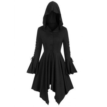 Solid Color Button Up Dress Hooded Dress Lace Up Flare Sleeve Mini Handkerchief Dress, Black
Solid Color Button Up Dress Hooded Dress Lace Up Flare Sleeve Mini Handkerchief Dress, Black