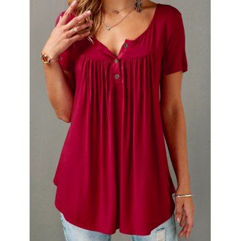 Plain Color T Shirt Curved Hem Short Sleeve Casual T-shirt A-quarter-Button Tee, Red
Plain Color T Shirt Curved Hem Short Sleeve Casual T-shirt A-quarter-Button Tee, Red