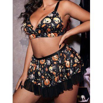 Plus Size Lingerie Set Skull Pumpkin Print Mesh Panel Skirt Halloween Lingerie Set, Orange
Plus Size Lingerie Set Skull Pumpkin Print Mesh Panel Skirt Halloween Lingerie Set, Orange