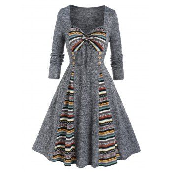 Colored Ethnic Striped Print Panel Dress Godet Bowknot Empire Waist Long Sleeve A Line Midi Dress, Gray
Colored Ethnic Striped Print Panel Dress Godet Bowknot Empire Waist Long Sleeve A Line Midi Dress, Gray
