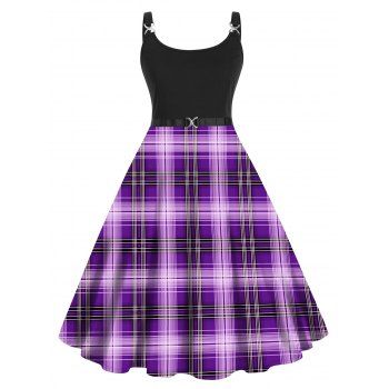 Plus Size Dress Plaid Print Panel Colorblock High Waisted Dress Twisted Ring A Line Midi Dress, Black
Plus Size Dress Plaid Print Panel Colorblock High Waisted Dress Twisted Ring A Line Midi Dress, Black