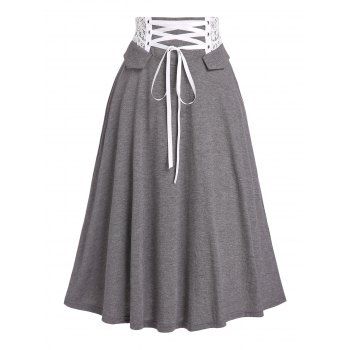 Heather Skirt Lace Up Skirt Lace Panel Elastic Waist Casual A Line Midi Skirt, Dark gray
Heather Skirt Lace Up Skirt Lace Panel Elastic Waist Casual A Line Midi Skirt, Dark gray