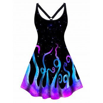 Plus Size Dress Galaxy Octopus Print Cut Out High Waisted A Line Mini Dress, Black
Plus Size Dress Galaxy Octopus Print Cut Out High Waisted A Line Mini Dress, Black