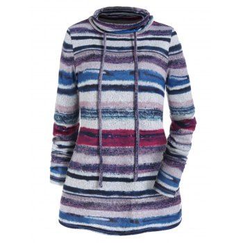 Colored Striped Pattern Knit Top Cowl Neck Drawstring Long Sleeve Knitwear, Multicolor
Colored Striped Pattern Knit Top Cowl Neck Drawstring Long Sleeve Knitwear, Multicolor