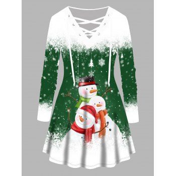 Plus Size Christmas T-shirt Snowman Snowflake Print Ugly T-shirt Full Sleeve Lace Up Long Tee, Green
Plus Size Christmas T-shirt Snowman Snowflake Print Ugly T-shirt Full Sleeve Lace Up Long Tee, Green