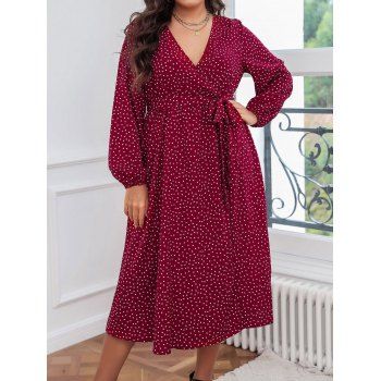 Plus Size Dress Polka Dot Surplice High Waisted Dress Belted Long Sleeve A Line Midi Dress, Red
Plus Size Dress Polka Dot Surplice High Waisted Dress Belted Long Sleeve A Line Midi Dress, Red
