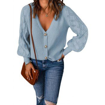 Textured Cardigan Plain Color Geometric Pattern Long Sleeve Button Up Sweater Cardigan, Light blue
Textured Cardigan Plain Color Geometric Pattern Long Sleeve Button Up Sweater Cardigan, Light blue