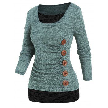 Space Dye Faux Twinset T Shirt Contrast Colorblock Mock Button Long Sleeve Casual Tee, Light green
Space Dye Faux Twinset T Shirt Contrast Colorblock Mock Button Long Sleeve Casual Tee, Light green