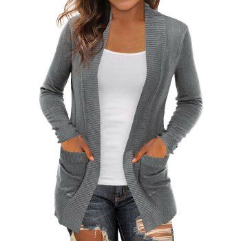 Plain Color Cardigan Open Front Patch Pocket Long Sleeve Casual Cardigan, Dark gray
Plain Color Cardigan Open Front Patch Pocket Long Sleeve Casual Cardigan, Dark gray