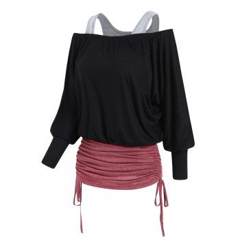 Colorblock Top Cinched Ruched Cold Shoulder Casual Long Sleeve Faux Twinset Top, Black
Colorblock Top Cinched Ruched Cold Shoulder Casual Long Sleeve Faux Twinset Top, Black