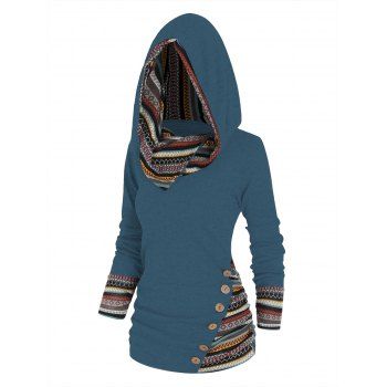 Tribal Geometric Stripe Panel Hooded Knit Top Long Sleeve Mock Button Knitted Top, Blue
Tribal Geometric Stripe Panel Hooded Knit Top Long Sleeve Mock Button Knitted Top, Blue