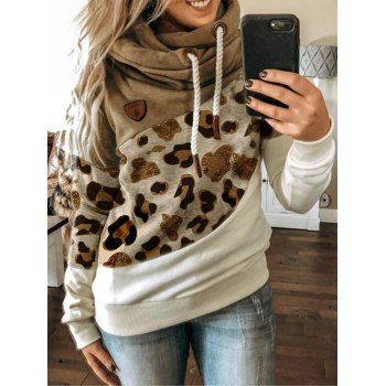 Leopard Print Panel Colorblock Hoodie Fleece Liner Drawstring Hoodie, Light coffee
Leopard Print Panel Colorblock Hoodie Fleece Liner Drawstring Hoodie, Light coffee