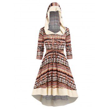 Ethnic Style Dress Hooded Dress Printed Faux Fur Lace Up Textured Panel A Line Midi Dress, Coffee
Ethnic Style Dress Hooded Dress Printed Faux Fur Lace Up Textured Panel A Line Midi Dress, Coffee