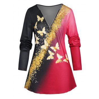 Contrast Colorblock T Shirt Butterfly Print Half Zipper Long Sleeve Tee, Multicolor
Contrast Colorblock T Shirt Butterfly Print Half Zipper Long Sleeve Tee, Multicolor