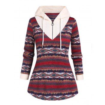 Tribal Geometric Graphic Colorblock Knit Hoodie Drawstring A Quarter Zip Knitted Hoodie, Deep red
Tribal Geometric Graphic Colorblock Knit Hoodie Drawstring A Quarter Zip Knitted Hoodie, Deep red