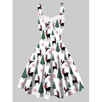 Christmas Tree Elk Floral Print Mini Dress Faux Fur Panel Sweetheart Neckline Sleeveless Cami Dress, Deep green
Christmas Tree Elk Floral Print Mini Dress Faux Fur Panel Sweetheart Neckline Sleeveless Cami Dress, Deep green