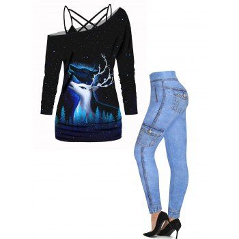 Lattice Straps Cami Top Elk Print T Shirt And Faux Denim 3D Print Jeggings Christmas Set, Multicolor
Lattice Straps Cami Top Elk Print T Shirt And Faux Denim 3D Print Jeggings Christmas Set, Multicolor