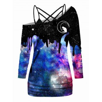 Plain Color Lattice Straps Cami Top And Colorblock Moon Galaxy Print Skew Neck Long Sleeve T Shirt Set, Black
Plain Color Lattice Straps Cami Top And Colorblock Moon Galaxy Print Skew Neck Long Sleeve T Shirt Set, Black