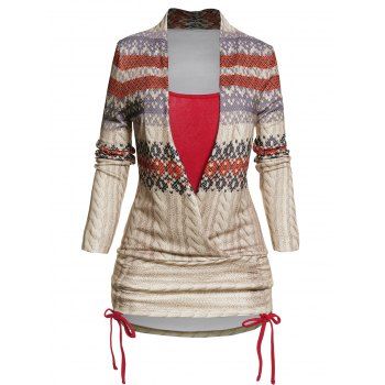 Tribal Graphic Knit Faux Twinset Top Full Sleeve Cinched Knitted Long Top, Light coffee
Tribal Graphic Knit Faux Twinset Top Full Sleeve Cinched Knitted Long Top, Light coffee