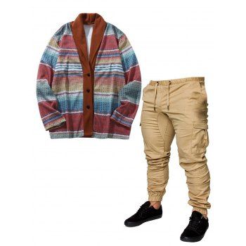 Colored Shawl Collar Button Up Coat And Solid Color Drawstrings Cargo Pants Outfit, Multicolor
Colored Shawl Collar Button Up Coat And Solid Color Drawstrings Cargo Pants Outfit, Multicolor