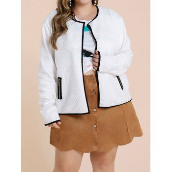 Plus Size Jacket Geometric Pattern Zipper Pocket Two Tone Color Long Sleeve Open Front Jacket, White
Plus Size Jacket Geometric Pattern Zipper Pocket Two Tone Color Long Sleeve Open Front Jacket, White
