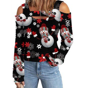 Christmas Top Cold Shoulder Top Snowman Snowflake Print Long Sleeve Cut Out Top, Multicolor
Christmas Top Cold Shoulder Top Snowman Snowflake Print Long Sleeve Cut Out Top, Multicolor