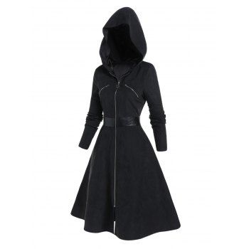 Plain Color Hooded Dress High Waisted Zipper Long Sleeve A Line Mini Dress, Black
Plain Color Hooded Dress High Waisted Zipper Long Sleeve A Line Mini Dress, Black
