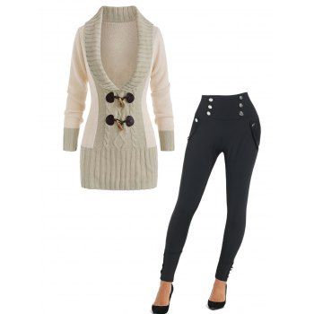 Colorblock Horn Button Plunging Sweater And Mock Button High Rise Skinny Leggings Casual Outfit, Multicolor
Colorblock Horn Button Plunging Sweater And Mock Button High Rise Skinny Leggings Casual Outfit, Multicolor