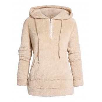 Fluffy A Quarter Zip Hoodie Kangaroo Pocket Drawstring Solid Color Warm Hoodie, Light coffee
Fluffy A Quarter Zip Hoodie Kangaroo Pocket Drawstring Solid Color Warm Hoodie, Light coffee