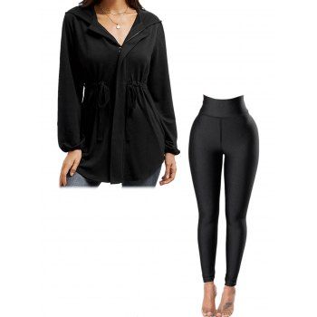 Drawstring High Waisted Curved Hem Zip Up Hooded Coat And Topstitching Leggings Casual Outfit, Black
Drawstring High Waisted Curved Hem Zip Up Hooded Coat And Topstitching Leggings Casual Outfit, Black