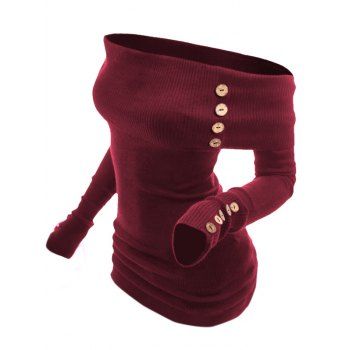 Off the Shoulder Sweater Foldover Mock Button Solid Color Long Sleeve Sweater, Deep red
Off the Shoulder Sweater Foldover Mock Button Solid Color Long Sleeve Sweater, Deep red