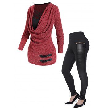 Colorblock Draped Lattice Long Sleeve Knit Faux Twinset Top And Zipper Pockets Pleated Patches Panel Skinny Pants Outfit, Multicolor
Colorblock Draped Lattice Long Sleeve Knit Faux Twinset Top And Zipper Pockets Pleated Patches Panel Skinny Pants Outfit, Multicolor