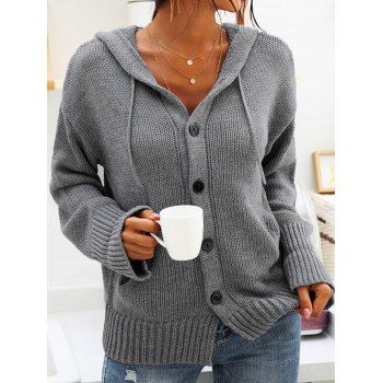 Textured Hooded Sweater Plain Color Button Up Drawstring Long Sleeve Sweater, Gray
Textured Hooded Sweater Plain Color Button Up Drawstring Long Sleeve Sweater, Gray