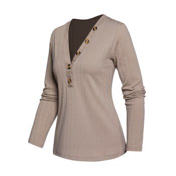 Plain Color Knit Top Half Button V Neck Long Sleeve Textured Knitted Top, Light coffee
Plain Color Knit Top Half Button V Neck Long Sleeve Textured Knitted Top, Light coffee