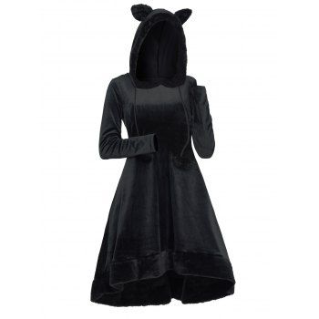 Fuzzy Ball Animal Ear Hood High Low Dress Long Sleeve High Waist Hooded Dress, Black
Fuzzy Ball Animal Ear Hood High Low Dress Long Sleeve High Waist Hooded Dress, Black