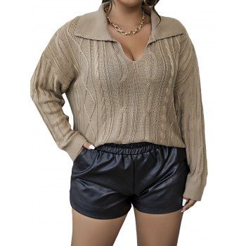 Plus Size Drop Shoulder Twisted Knit Sweater Solid Color Turndown Collar Notched Curve Sweater, Light coffee
Plus Size Drop Shoulder Twisted Knit Sweater Solid Color Turndown Collar Notched Curve Sweater, Light coffee