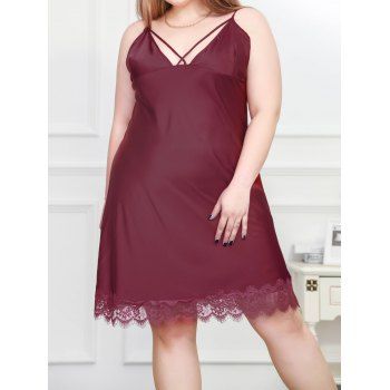Plus Size Lingerie Dress Padded Plain Color Cut Out Lace Insert Sleepwear, Deep red
Plus Size Lingerie Dress Padded Plain Color Cut Out Lace Insert Sleepwear, Deep red