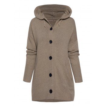 Drop Shoulder Button Up Hooded Sweater Cardigan Drawstring Solid Color Ribbed Hem Sweater Coat, Deep coffee
Drop Shoulder Button Up Hooded Sweater Cardigan Drawstring Solid Color Ribbed Hem Sweater Coat, Deep coffee