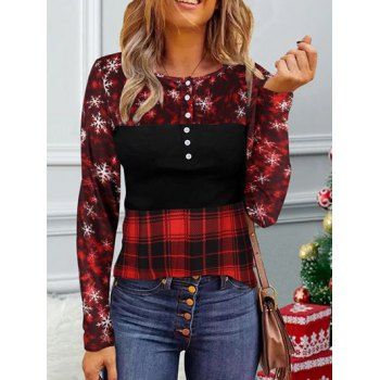 Christmas Snowflake Plaid Print Top Half Button Long Sleeve Xmas Top, Multicolor a
Christmas Snowflake Plaid Print Top Half Button Long Sleeve Xmas Top, Multicolor a