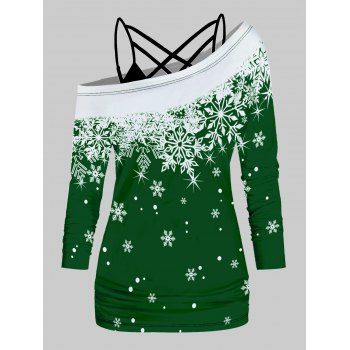 Christmas Snowflake Print Skew Collar Long Sleeve Top And Crisscross Plain Camisole Two Piece Set, Deep green
Christmas Snowflake Print Skew Collar Long Sleeve Top And Crisscross Plain Camisole Two Piece Set, Deep green