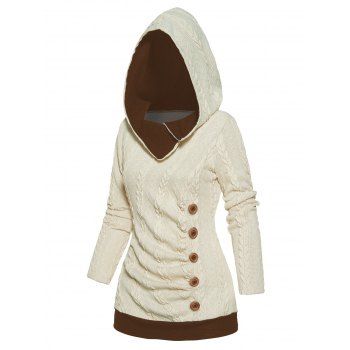 Cable Knit Sweater Mock Button Hooded Sweater Two Tone Color Long Sleeve Sweater, Light coffee
Cable Knit Sweater Mock Button Hooded Sweater Two Tone Color Long Sleeve Sweater, Light coffee