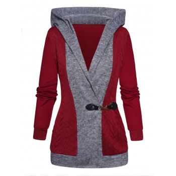 Contrasting Colorblock Hooded Knit Top Canble Textured Long Sleeve Buckle Knitted Top, Deep red
Contrasting Colorblock Hooded Knit Top Canble Textured Long Sleeve Buckle Knitted Top, Deep red