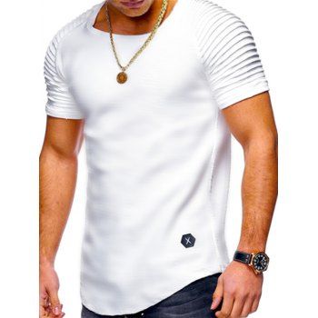 Casual T Shirt Solid Color Pleated Applique Round Neck Short Reglan Sleeve Summer Tee, White
Casual T Shirt Solid Color Pleated Applique Round Neck Short Reglan Sleeve Summer Tee, White